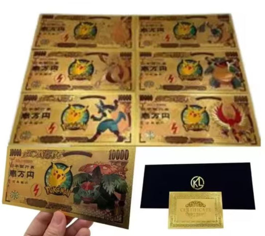 Set of 7 Pokemon Pikachu Pokeball banknote 10000 Yen